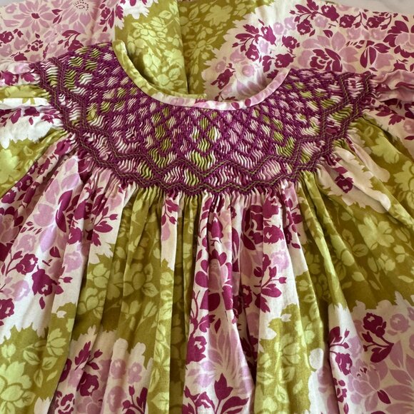 Little Threads Floral Smocked Dress 3T Pink & Green Vintage-Inspired Print - Picture 5 of 9